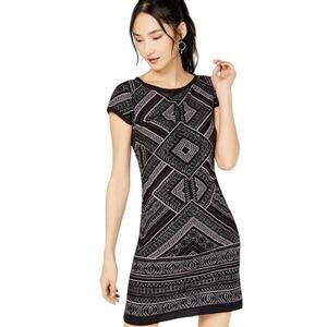 Vince Camuto Women's Black Purple Geometric Print Glitter Shift Dress 14